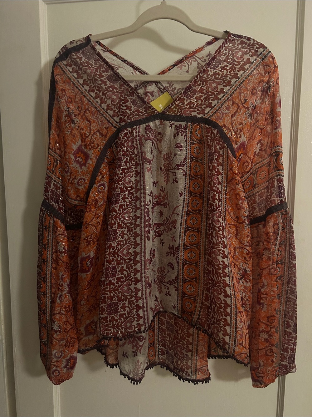 Maeve Orange & Burgundy Patchwork Peasant Tunic